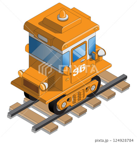 Funny locomotive. Isometric. Isolated on white background. Vector illustration. 124928784