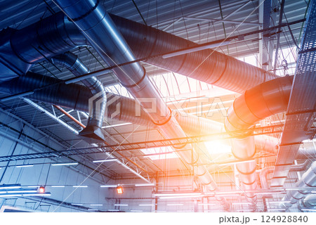 Air conditioning of buildings. Background of ventilation pipes. Air conditioning of buildings. Background of ventilation pipes. 124928840