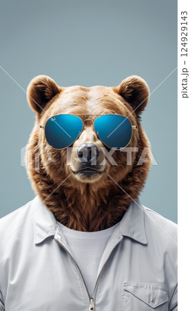 portrait of a brown bear wearing sunglasses, generative ai 124929143
