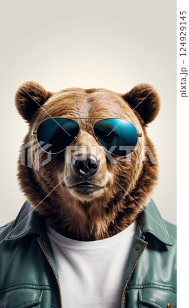 portrait of a brown bear wearing sunglasses, generative ai 124929145