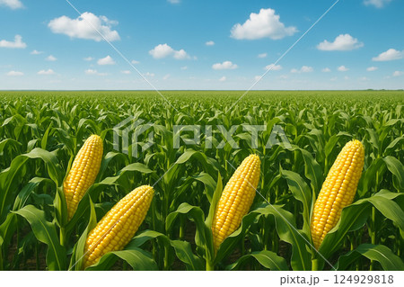 トウモロコシ畑と青空 124929818