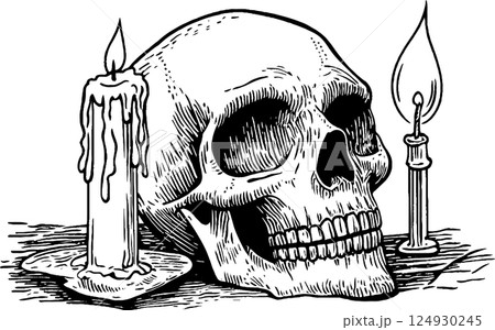 Skull and Candles Illustration 124930245