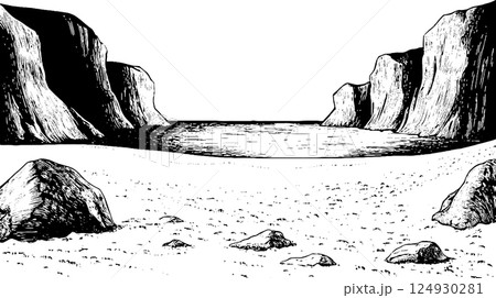 Rocky Beach Landscape Illustration 124930281