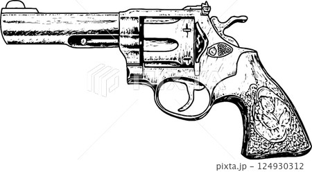 Illustration of a Detailed Revolver 124930312