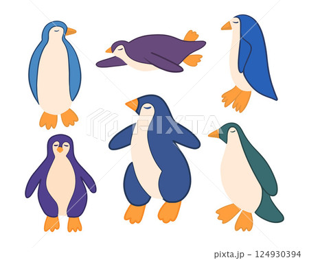 Vector isolated illustration of a set of penguins on a white background. 124930394