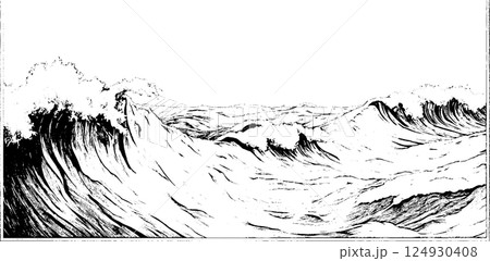 Dynamic Black and White Ocean Waves Illustration Dynamic Black and White Ocean Waves Illustration 124930408