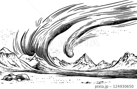 Comet Over Mountainous Landscape Comet Over Mountainous Landscape 124930650