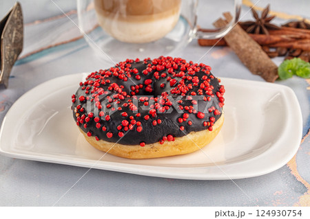 Glazed chocolate sweet donut dessert 124930754