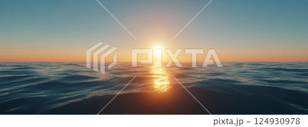 Sunrise over calm ocean waves with vibrant colors and soothing reflections 124930978