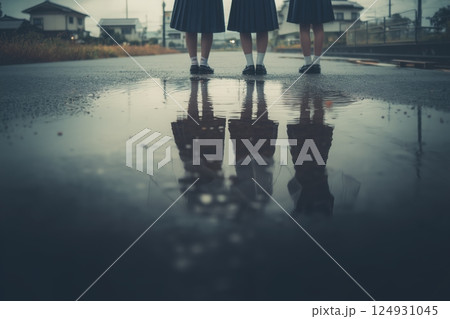 水たまりに写る少女たちの青春と葛藤のフォトグラフ 124931045
