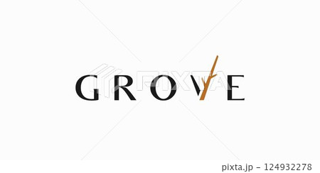 The Grove logo design is unique and modern with black and gold accents 124932278