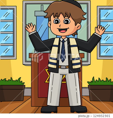 Bar Mitzvah Boy Giving a Speech Colored Cartoon  124932301