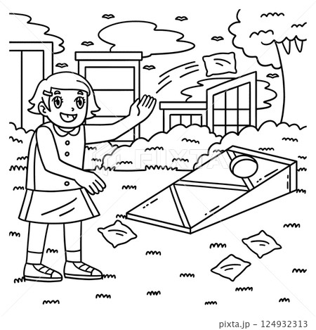 Cornhole Girl Shooting Bag Coloring Page for Kids 124932313