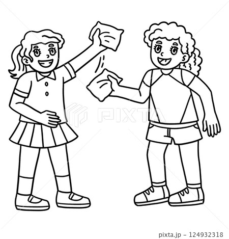 Cornhole Girls Holding a Bag Isolated Coloring Cornhole Girls Holding a Bag Isolated Coloring 124932318