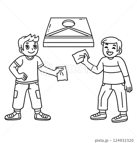 Cornhole Boys Playing Isolated Coloring Page Cornhole Boys Playing Isolated Coloring Page 124932320