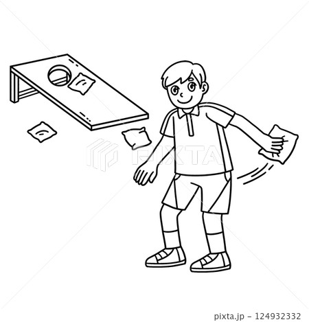 Cornhole Boy Ready to Shoot Bag Isolated Coloring  124932332