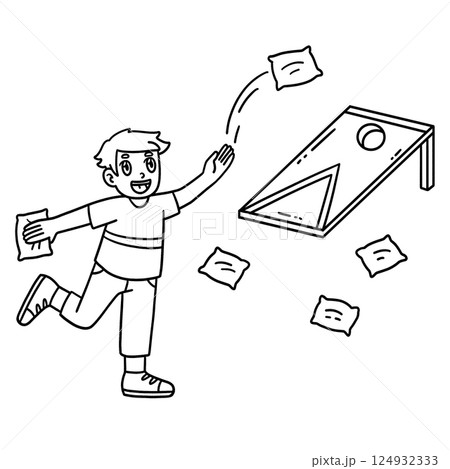 Cornhole Boy Tossing Bags Isolated Coloring Page  124932333