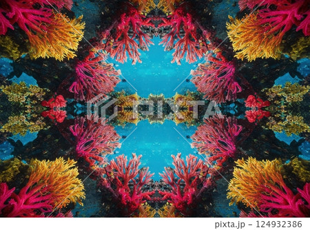 Coral reef kaleidoscope pattern 124932386