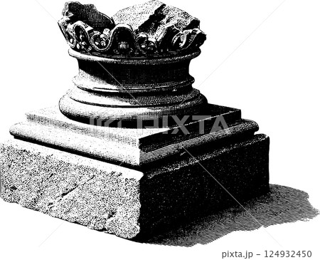 Ancient greek doric column capital illustration on base with ornamental design 124932450