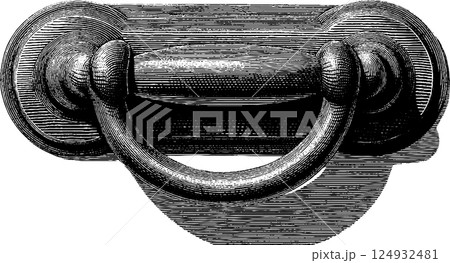 Vintage ornate metal drawer handle with detailed etching design 124932481