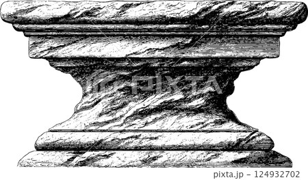 Marble pedestal base with ornate carved design in classic architectural style 124932702