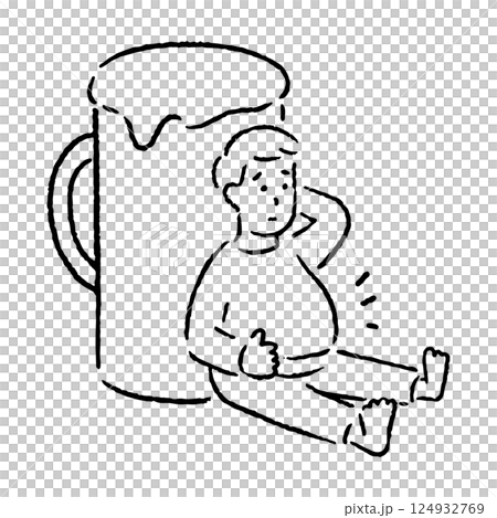 擔心啤酒肚的男人_黑白 124932769