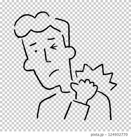 Man who worries about stiff shoulders_black and white 124932770