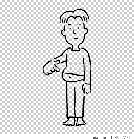 Man pointing at his belly_black and white 124932771
