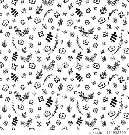 Floral Seamless Pattern Elegant. black-and-white Vector Graphics Floral Seamless Pattern Elegant. black-and-white Vector Graphics 124932790