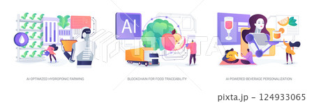AI and Blockchain Transforming Food Production abstract concept vector illustrations. AI and Blockchain Transforming Food Production abstract concept vector illustrations. 124933065
