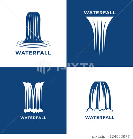 Minimal waterfall logo set in blue and white Minimal waterfall logo set in blue and white 124933077