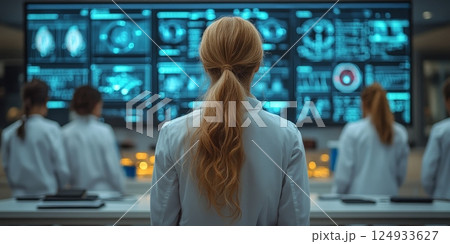 Doctors Collaborating with Holographic Technology - Health Data and Digital Analysis 124933627