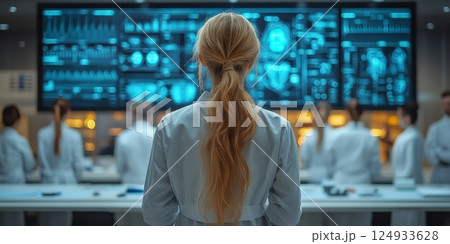 Doctors Collaborating with Holographic Technology - Health Data and Digital Analysis 124933628