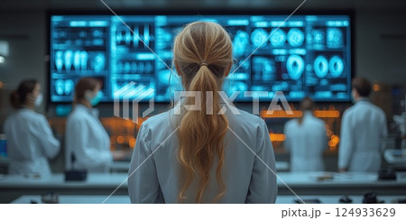 Doctors Collaborating with Holographic Technology - Health Data and Digital Analysis 124933629
