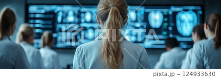 Doctors Collaborating with Holographic Technology - Health Data and Digital Analysis 124933630