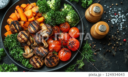 Grilled Veggies and Chicken - Healthy Grilled Meal with Fresh Ingredients 124934043