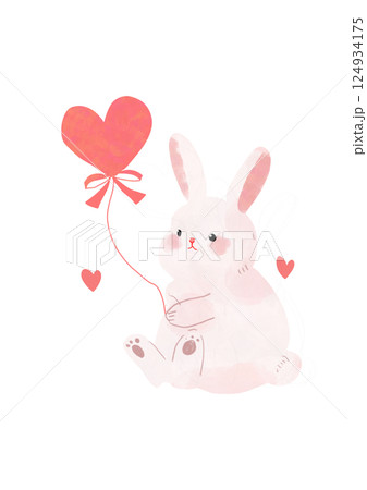ハートの風船を持ったうさぎ 124934175