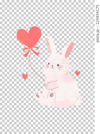 ハートの風船を持ったうさぎ 124934175