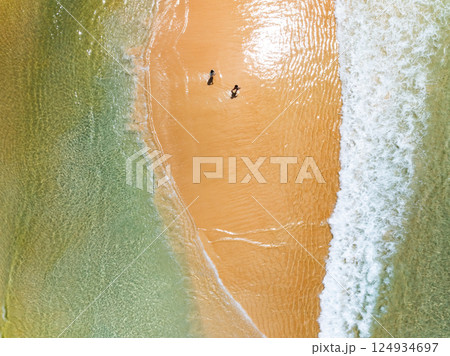 Sea surface aerial view,Bird eye view photo of waves water surface texture,Summer sea background,Beautiful nature Amazing view sea background 124934697