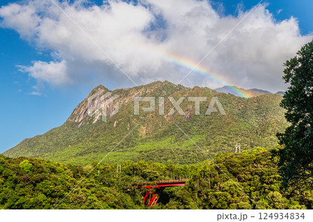 屋久島世界自然遺産 モッチョム岳と虹(9月) 屋久島世界自然遺産 モッチョム岳と虹(9月) 124934834