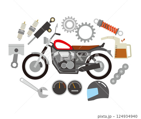 バイクとバイクパーツのイラストのイラスト素材 [124934940] - PIXTA