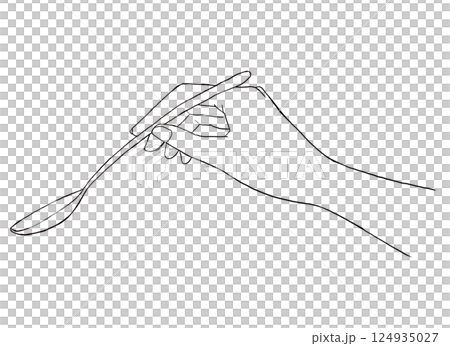 スプーンを持つ手の線画イラスト スプーンを持つ手の線画イラスト 124935027