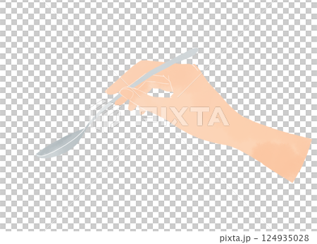 スプーンを持つ手の水彩風イラスト スプーンを持つ手の水彩風イラスト 124935028