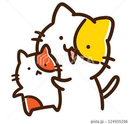 ぬいぐるみを抱えるかわいいねこのキャラクターのデフォルメイラスト 124935296