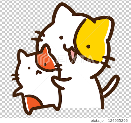 一隻可愛的貓咪抱著一隻毛絨玩具的變形插圖 一隻可愛的貓咪抱著一隻毛絨玩具的變形插圖 124935296