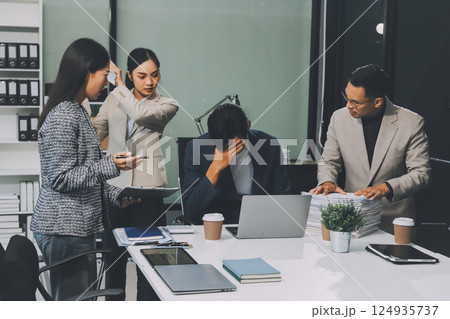 Large group of worried business people having a meeting. 124935737