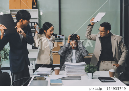 Large group of worried business people having a meeting. Large group of worried business people having a meeting. 124935749