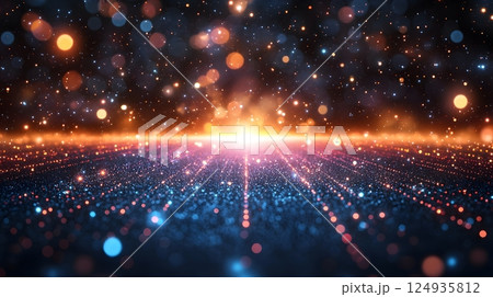 A bright orange and blue sky with a starry background 124935812