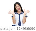 young woman in japanese student cosplay uniform on white background 124936090