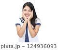 young woman in japanese student cosplay uniform on white background 124936093